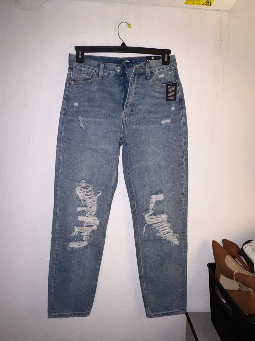 Fashion Nova Light Blue Distressed Boyfriend Jeans